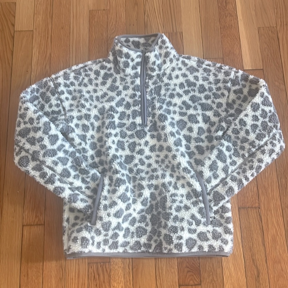 Brooks Brothers women’s teddy fleece pullover jacket in gray and white size XS